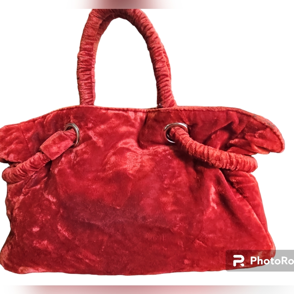 Steve Madden Velveteen Drawstring Boho bag. Burnt Orange With Green Lining.